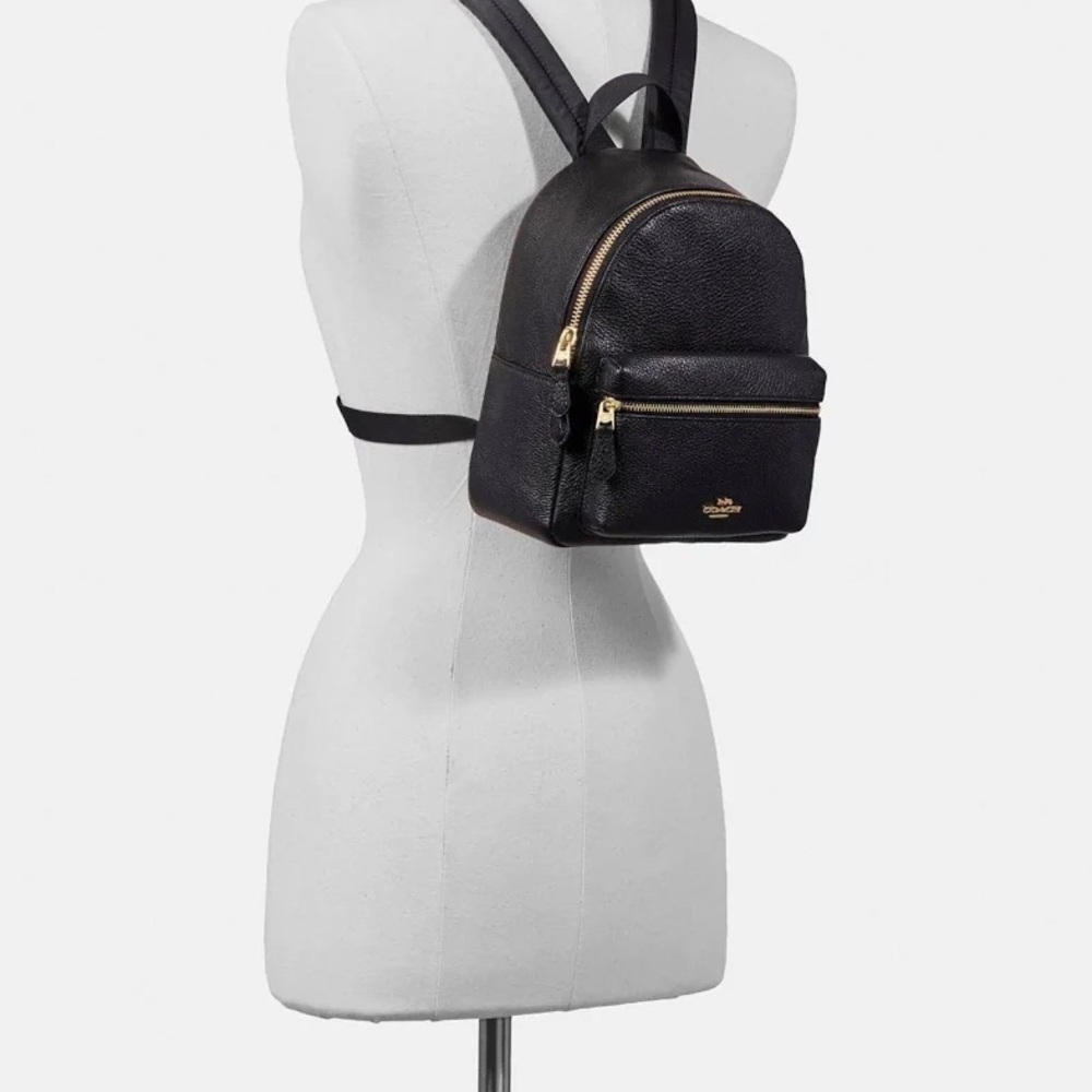 Coach Brown Pebbled Leather Mini Backpack with Gold Hardware - Picture 8 of 9